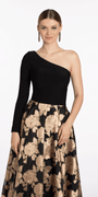Jersey Jacquard One Shoulder Long Sleeve Ballgown with Pockets - Camille La Vie