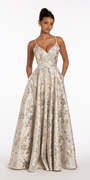 silver-gold/size/4/missy/Camille La Vie/Sweetheart Floral Jacquard A Line Lace Up Back Dress/front alt