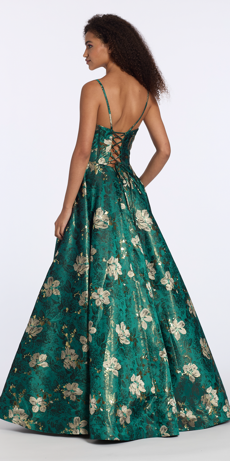 Camille La Vie Floral Jacquard Plunge A Line Dress with Pockets