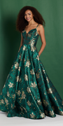 Camille La Vie Floral Jacquard Plunge A Line Dress with Pockets