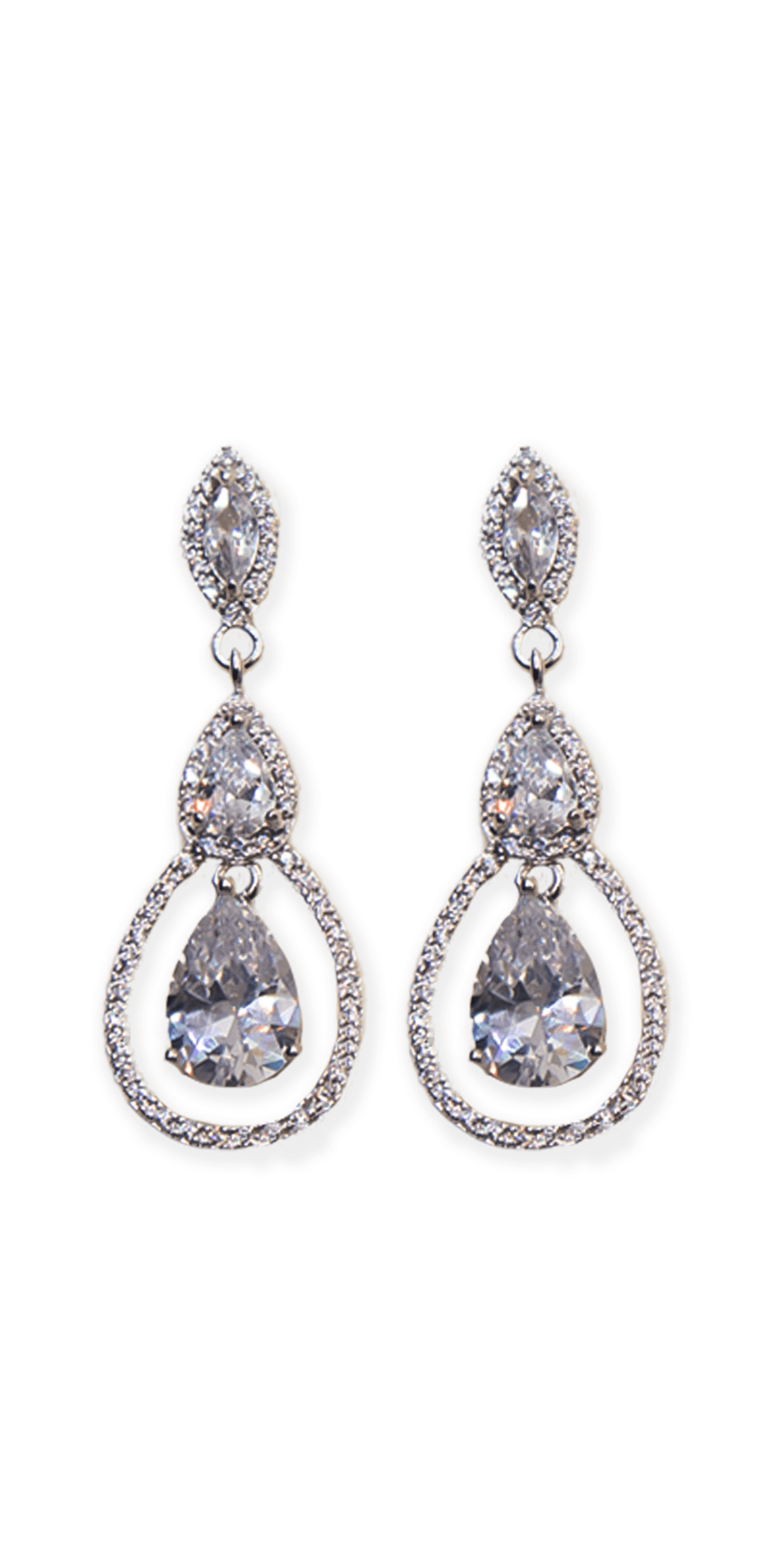 silver/one size/ Camille La Vie/Tear Drop Halo Cubic Zirconia Earrings /front
