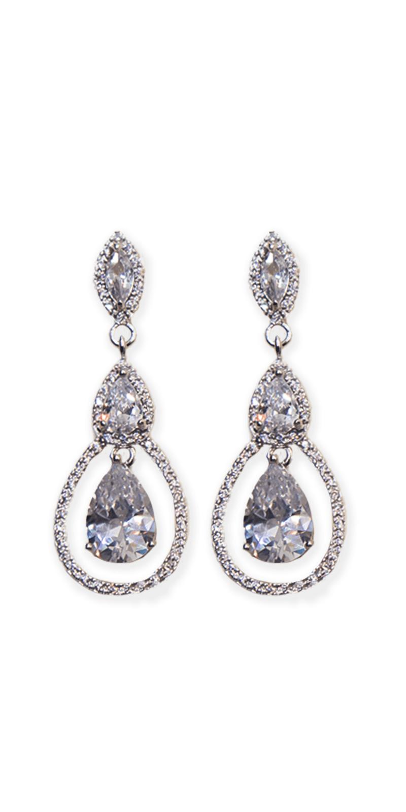 silver/one size/ Camille La Vie/Tear Drop Halo Cubic Zirconia Earrings /front