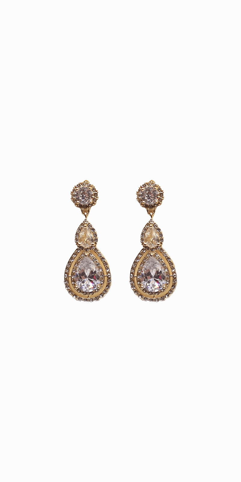 gold/ one size/Camille La Vie/Double Teardrop Halo Earrings /front