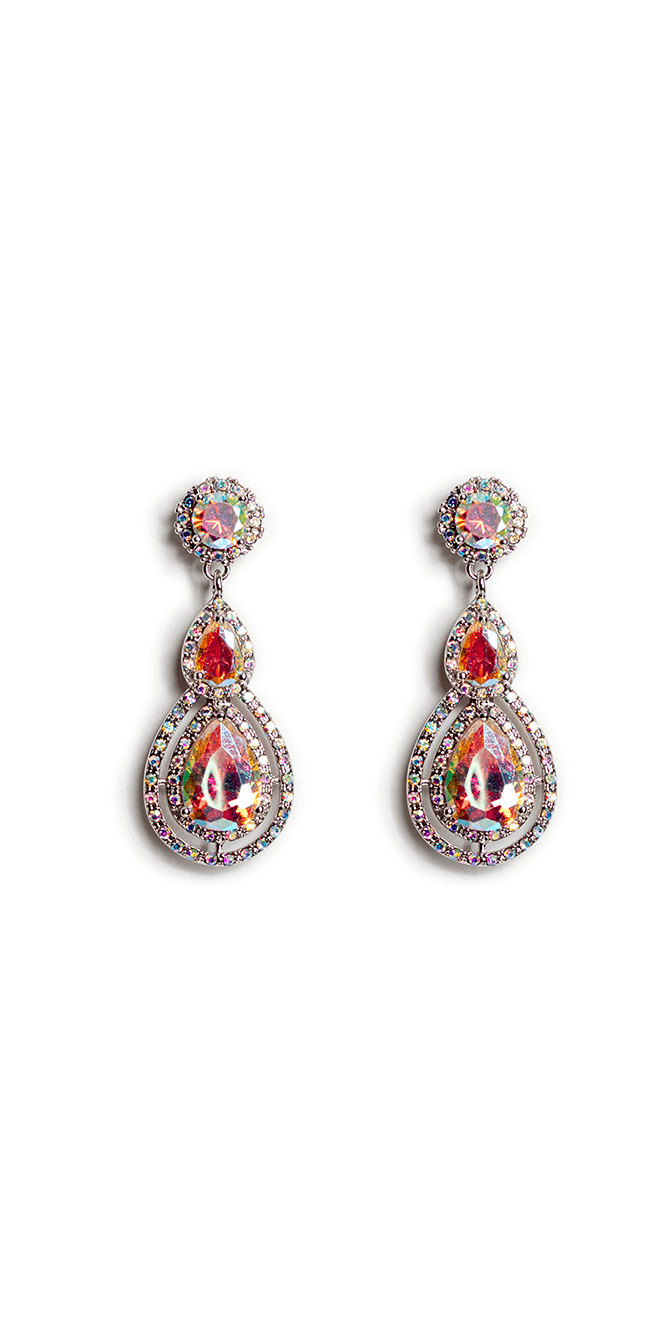 silver/ one size/Camille La Vie/Double Teardrop Halo Earrings /front