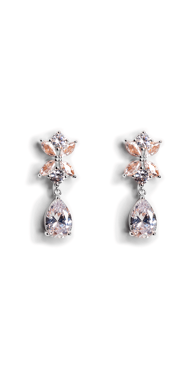 Rhinestone Teardrop Earrings with Leaf Detail - Camille La Vie