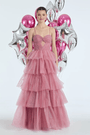 Pleated Peek-a-Boo-Sweetheart Tulle Tiered Ballgown with Heat Set Stones - Camille La Vie