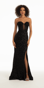 Beaded Illusion Sweetheart Trumpet Dress with Side Slit - Camille La Vie