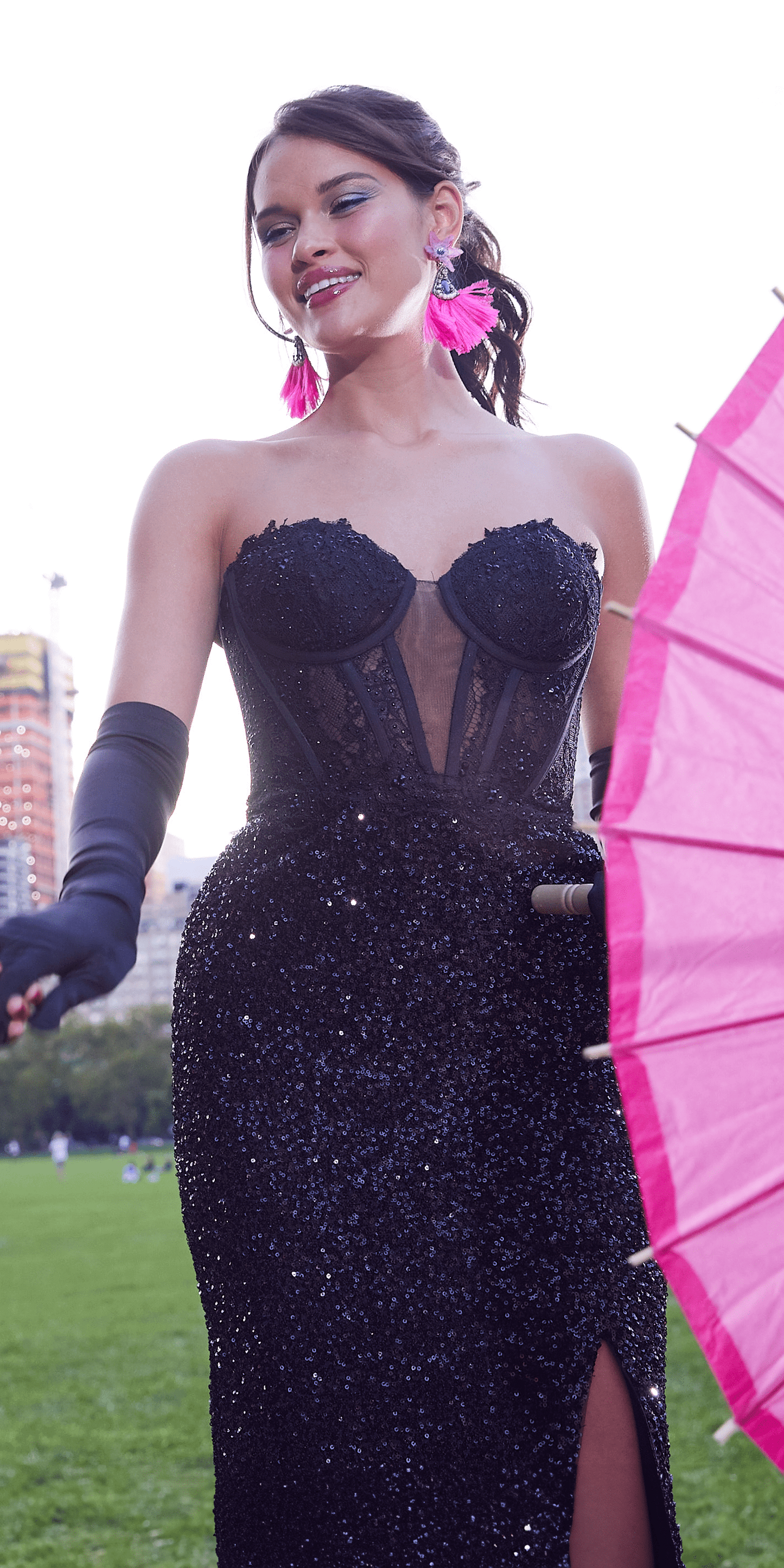 Beaded Illusion Sweetheart Trumpet Dress with Side Slit - Camille La Vie