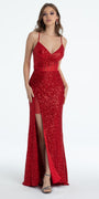 Illusion Sequin Corset Lace Up Column Dress - Camille La Vie