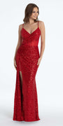 Illusion Sequin Corset Lace Up Column Dress - Camille La Vie