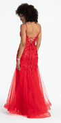 Beaded Embellished Plunging Glitter Mermaid Dress with Mesh Godets - Camille La Vie