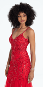 Beaded Embellished Plunging Glitter Mermaid Dress with Mesh Godets - Camille La Vie