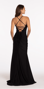 black/size/4/missy/Camille La Vie/Strappy Back Spandex Halter Trumpet Dress with Beaded Appliques /close
