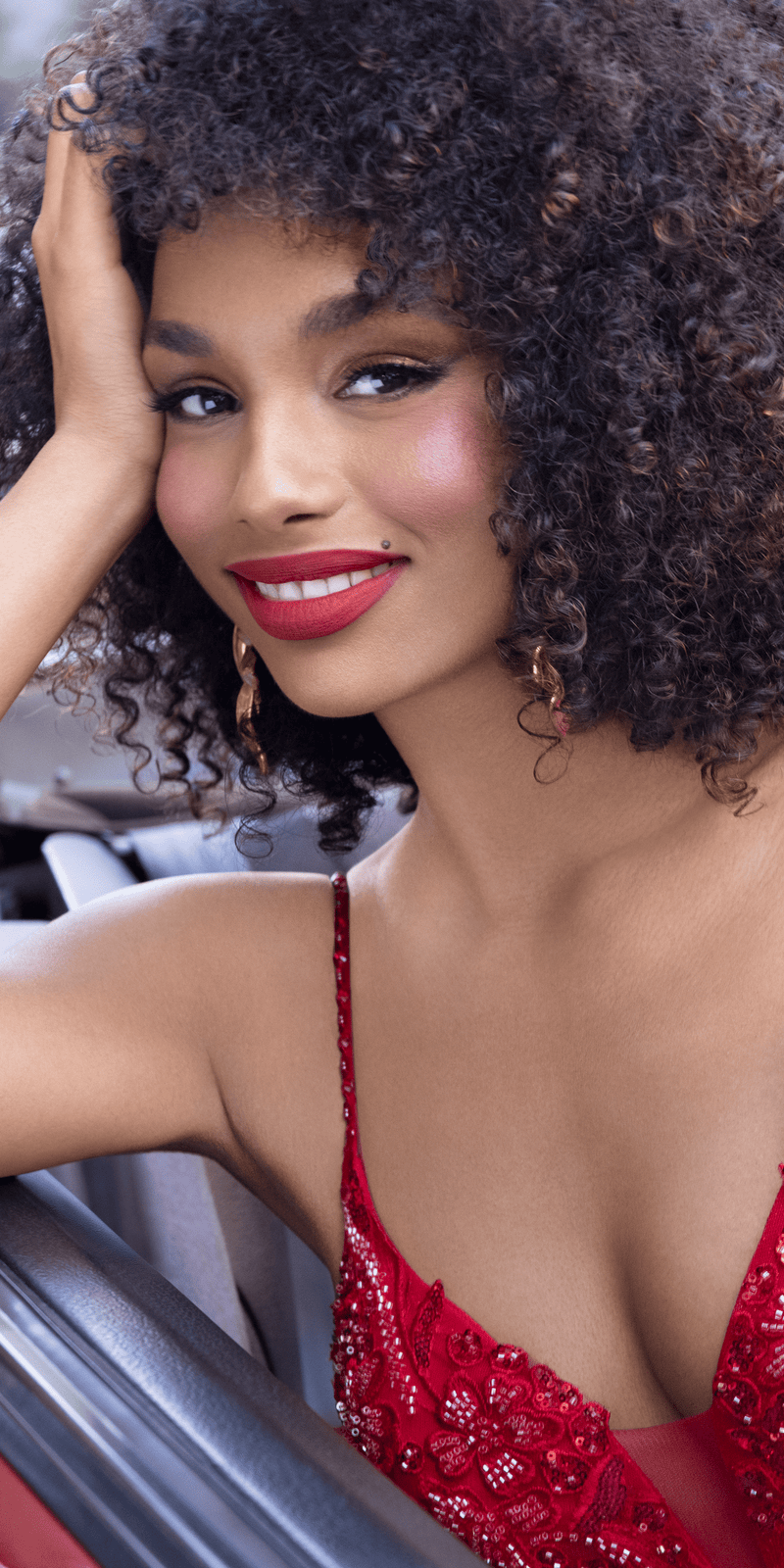 Beaded Embellished Plunging Glitter Mermaid Dress with Mesh Godets - Camille La Vie