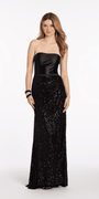 Strapless Stretch Satin Sequin Column Dress - Camille La Vie