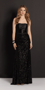 Strapless Stretch Satin Sequin Column Dress - Camille La Vie