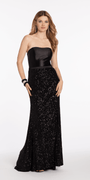 Strapless Stretch Satin Sequin Column Dress - Camille La Vie