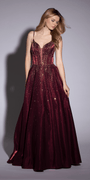 Satin Plunge Corset Ballgown with Heat Set Stones - Camille La Vie