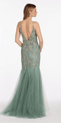 V Back Mesh Embroidered Mermaid Dress with Godets - Camille La Vie