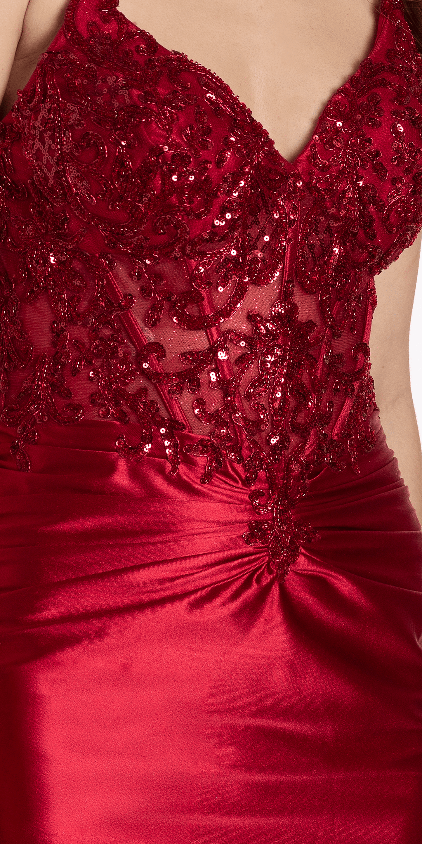 Sequin Sweetheart Satin Lace Up Back Bodycon Dress - Camille La Vie