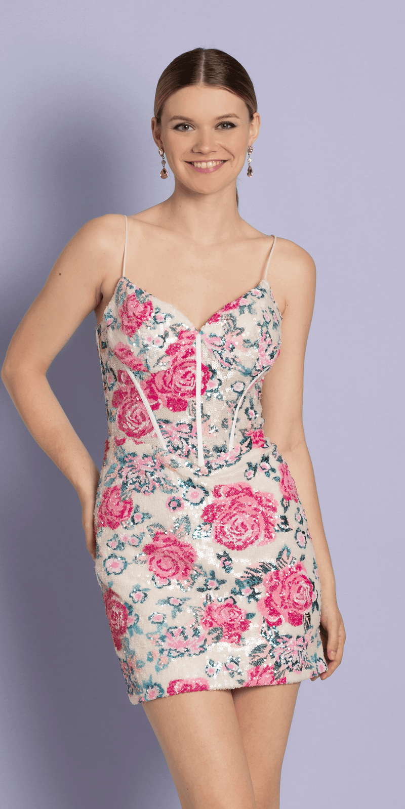 ivory/size/4/missy/Camille La Vie/Sequin Floral Sweetheart Corset Bodycon Dress/front alt