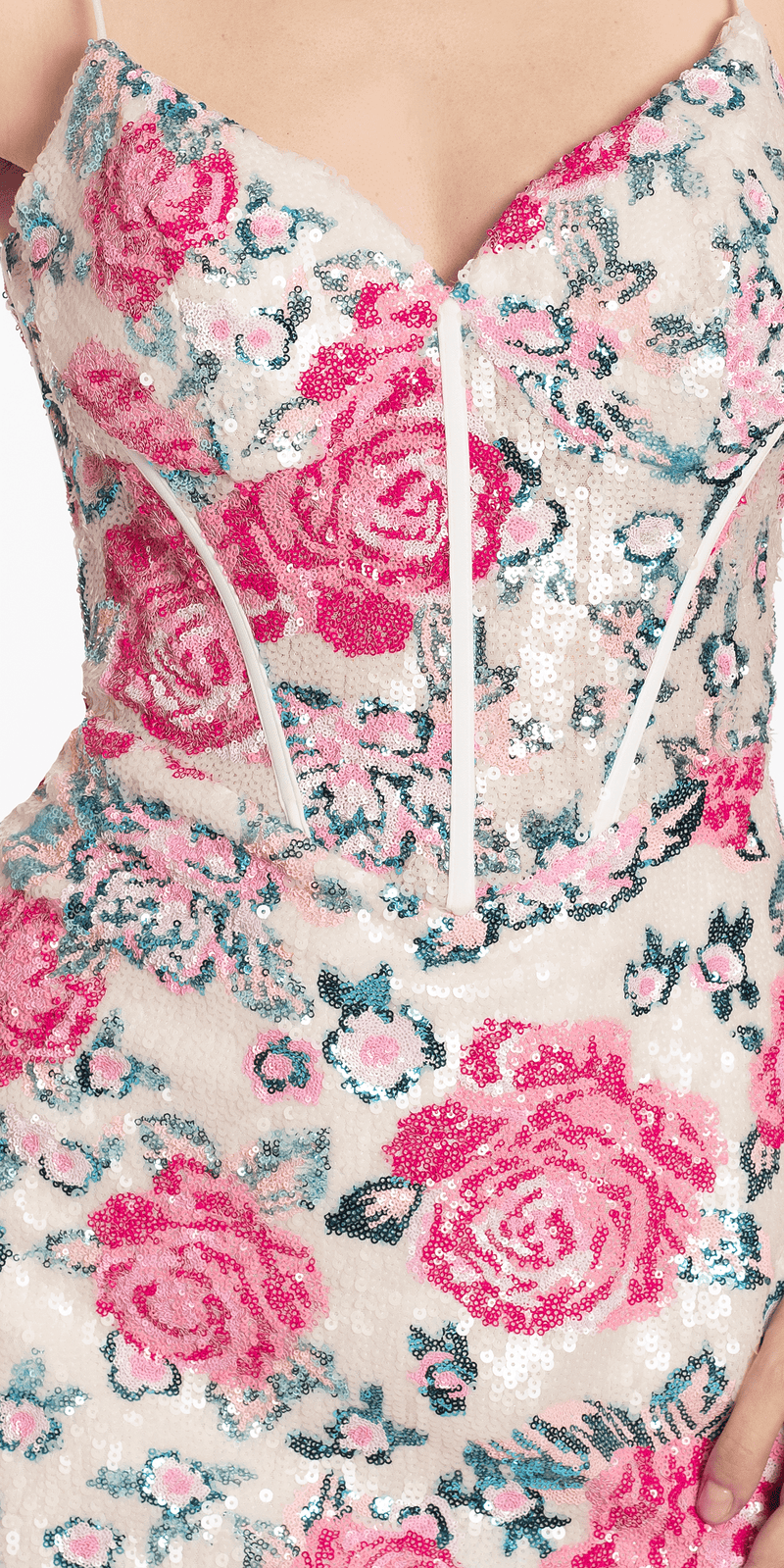ivory/size/4/missy/Camille La Vie/Sequin Floral Sweetheart Corset Bodycon Dress/swatch