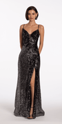 Plunging Sequin Sweetheart Corset Back Column Dress - Camille La Vie