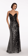 Plunging Sequin Sweetheart Corset Back Column Dress - Camille La Vie