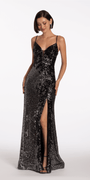 Plunging Sequin Sweetheart Corset Back Column Dress - Camille La Vie