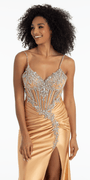 Spandex Satin Sweetheart Corset Trumpet Dress with Rhinestone Detail - Camille La Vie
