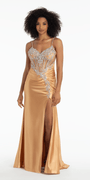 Spandex Satin Sweetheart Corset Trumpet Dress with Rhinestone Detail - Camille La Vie