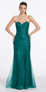 Strappy Back Strapless Embroidered Mesh Corset Column Dress - Camille La Vie