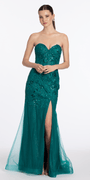 Strappy Back Strapless Embroidered Mesh Corset Column Dress - Camille La Vie