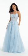 Scoop Neck Embroidered Glitter Tulle Corset Ballgown - Camille La Vie