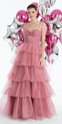 Pleated Peek-a-Boo-Sweetheart Tulle Tiered Ballgown with Heat Set Stones - Camille La Vie