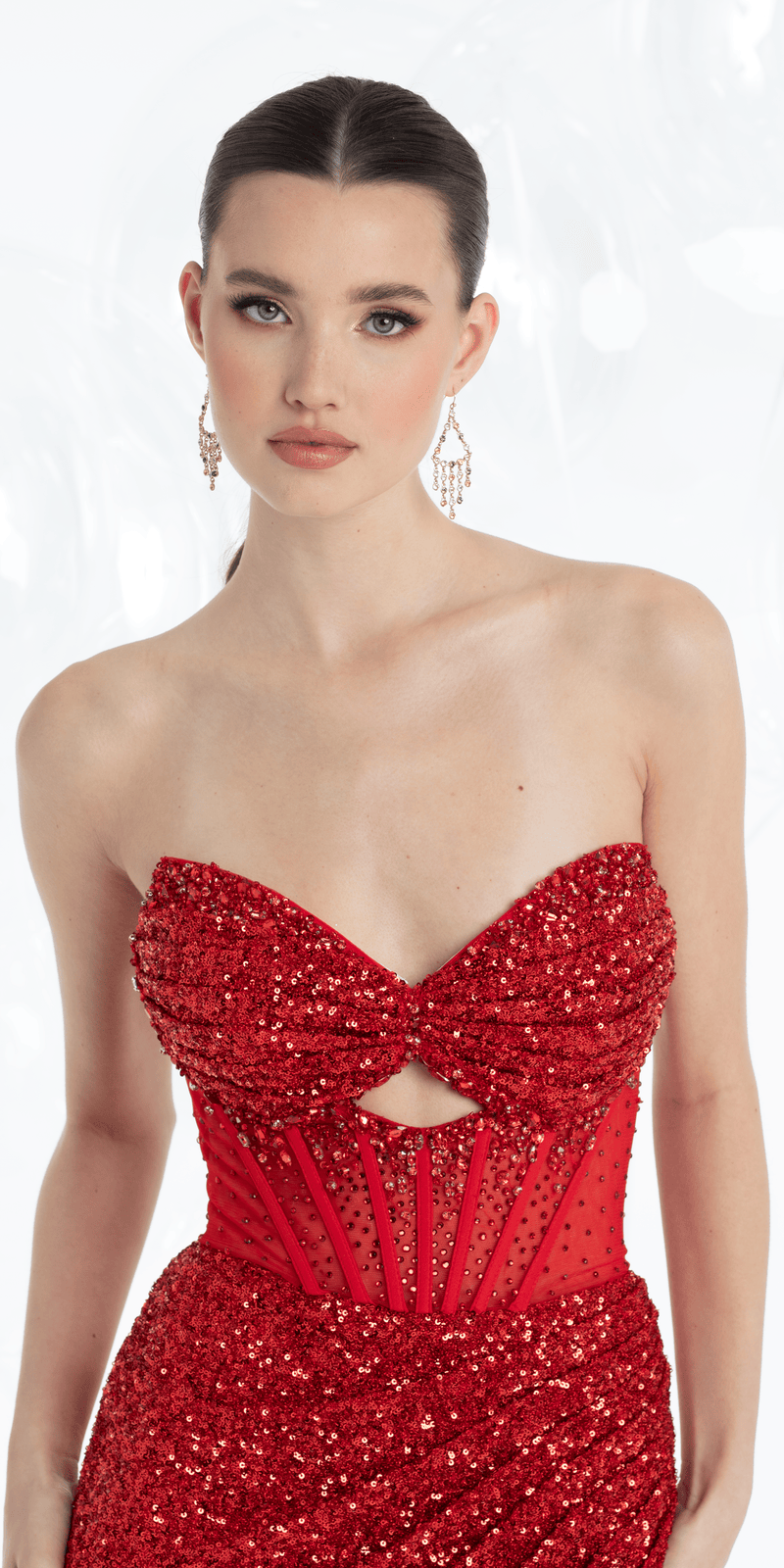Strapless Sequin Peek-a-Boo Corset Trumpet Dress - Camille La Vie