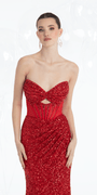 Strapless Sequin Peek-a-Boo Corset Trumpet Dress - Camille La Vie