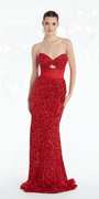 Strapless Sequin Peek-a-Boo Corset Trumpet Dress - Camille La Vie