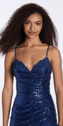 Camille La Vie Strappy Back Stretch Sequin Column Dress with Side Slit