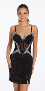 black-silver/size/2/missy/Camille La Vie/Crystal Edge Sweetheart Strappy Back Corset Jersey Bodycon Dress/front 3