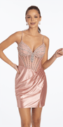 pink/size/2/missy/Camille La Vie/Rhinestone Stretch Satin Sweetheart Corset Bodycon Dress/front 2