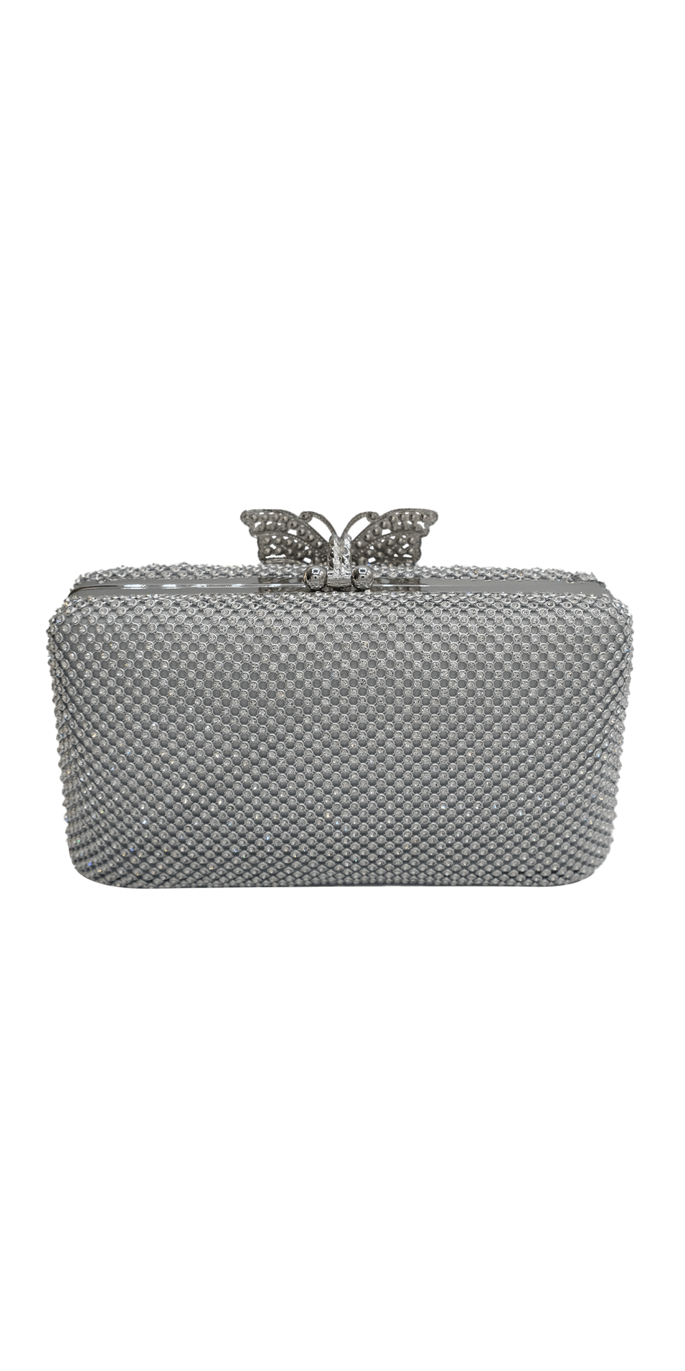 silver/no size/Camille La Vie/Mesh Rhinestone Handbag with Butterfly Top Clasp/back