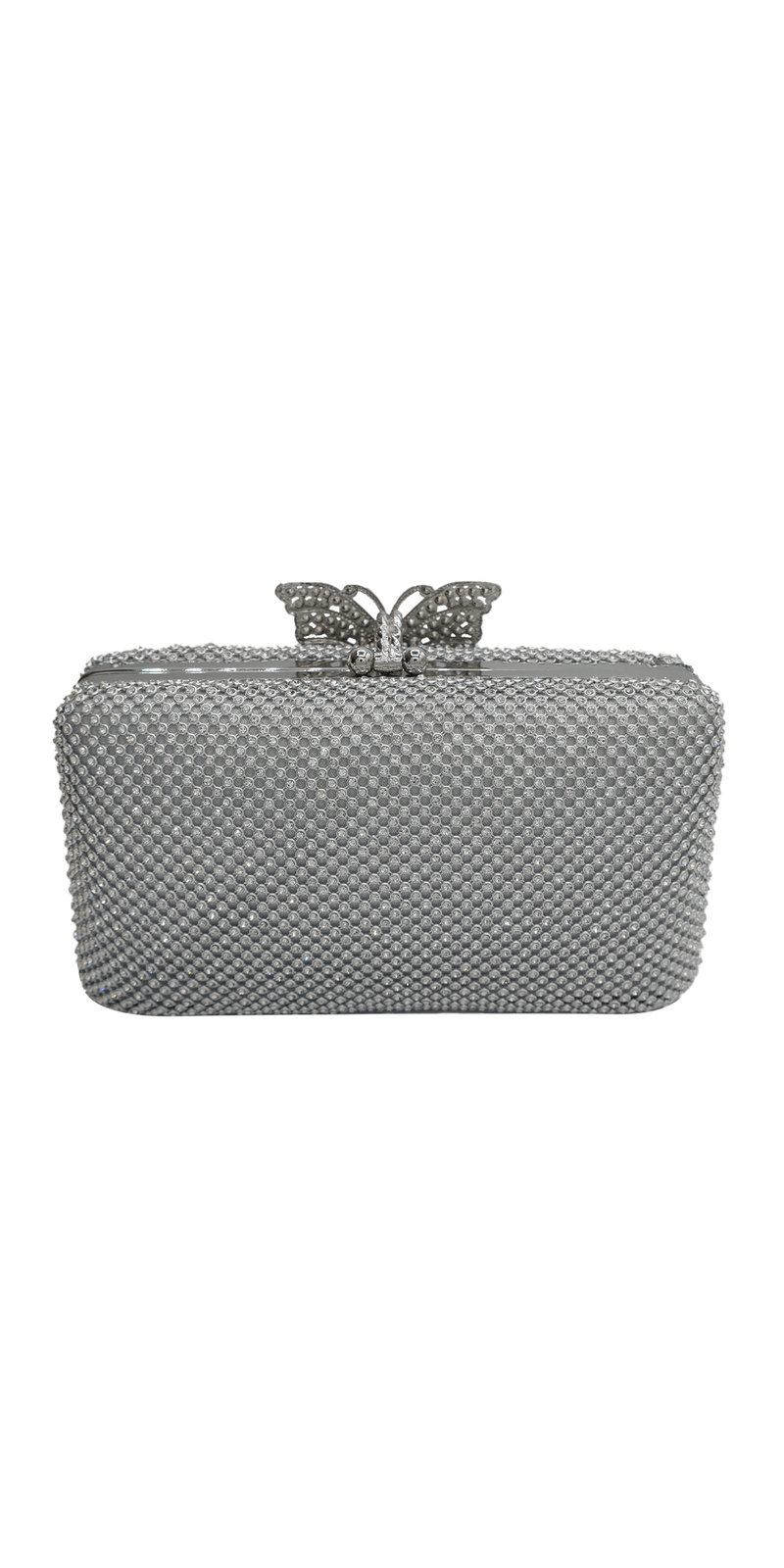 silver/no size/Camille La Vie/Mesh Rhinestone Handbag with Butterfly Top Clasp/back