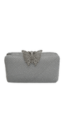 silver/no size/Camille La Vie/Mesh Rhinestone Handbag with Butterfly Top Clasp/front