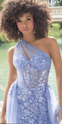 One Shoulder Floral Glitter Column Dress with Hostess Skirt - Camille La Vie