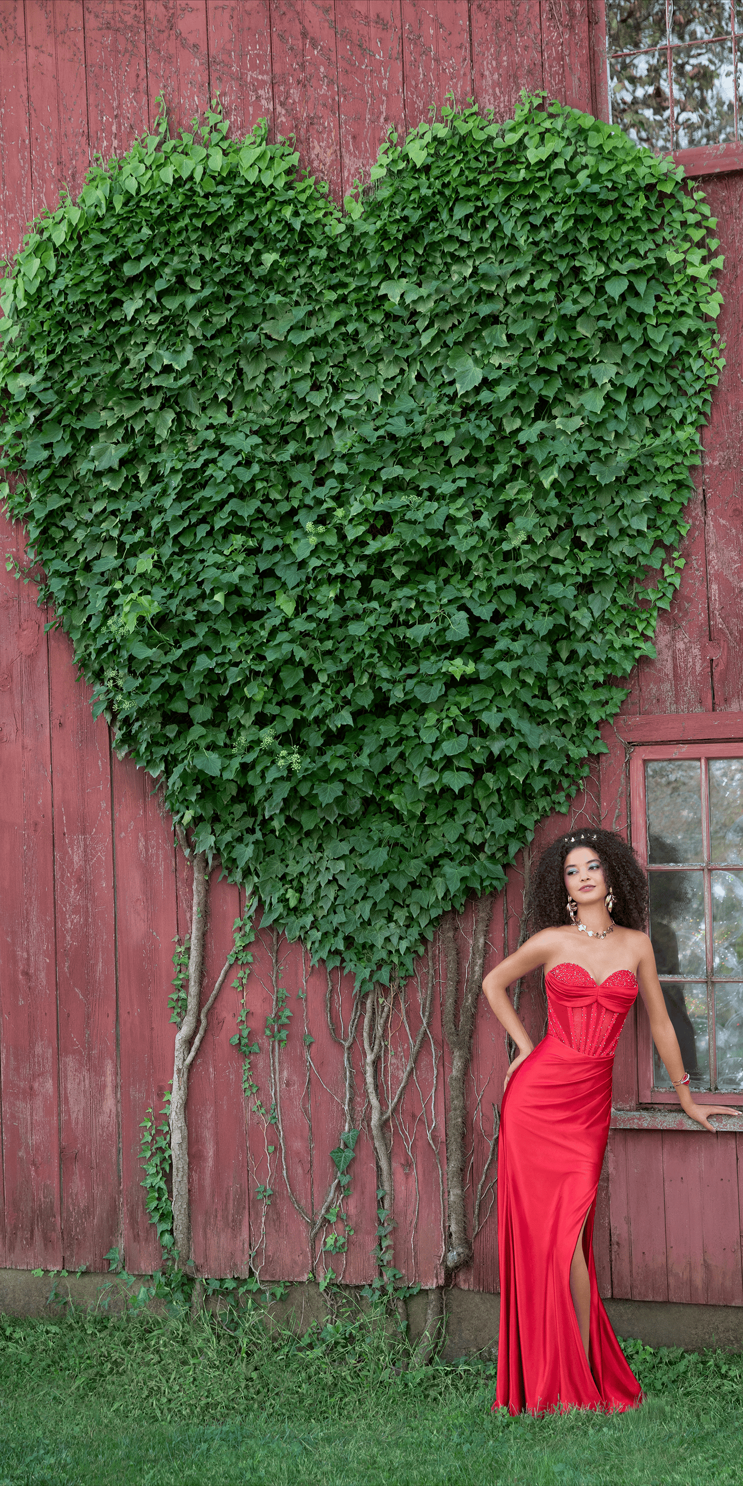 red/size/4/missy/Camille La Vie/Satin Stone Encrusted Strapless Sweetheart Corset Column Dress with Side Ruching /lifestyle 2