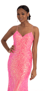 Abstract Sequin Lace Up Back Trumpet Dress - Camille La Vie