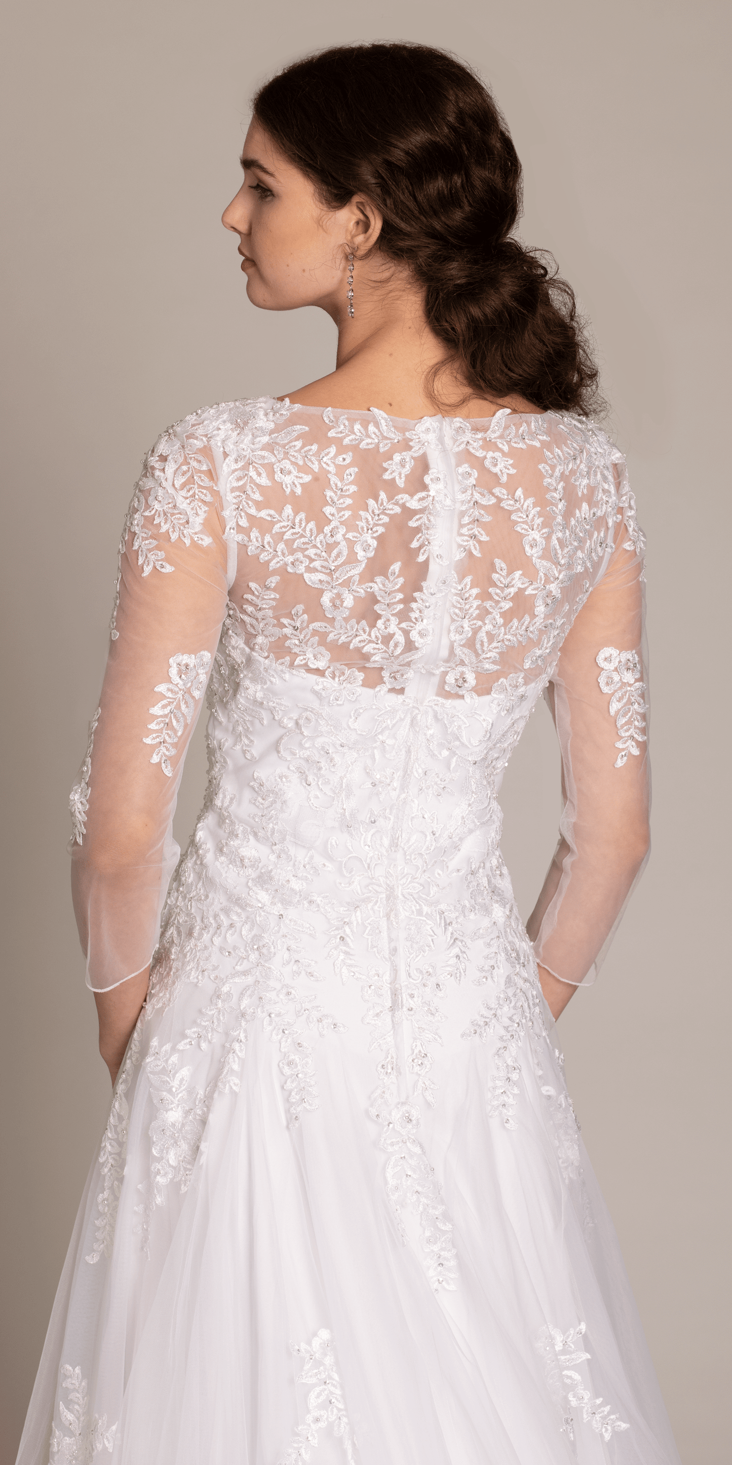 white/size/4/missy/Camille La Vie/Beaded Embroidered Tulle Sweetheart A Line Dress/back close up