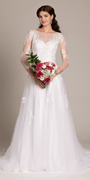 white/size/4/missy/Camille La Vie/Beaded Embroidered Tulle Sweetheart A Line Dress /front