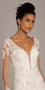 ivory/size/4/missy/Camille La Vie/Floral Embroidered Plunging Long Sleeve Tulle Trumpet Dress /close up